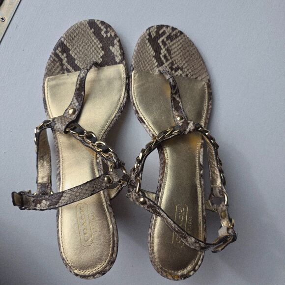 Coach Shoes - Coach Honora Wedge Sandal Women’s 10 Snakeskin Gold Chain Thong Shoe